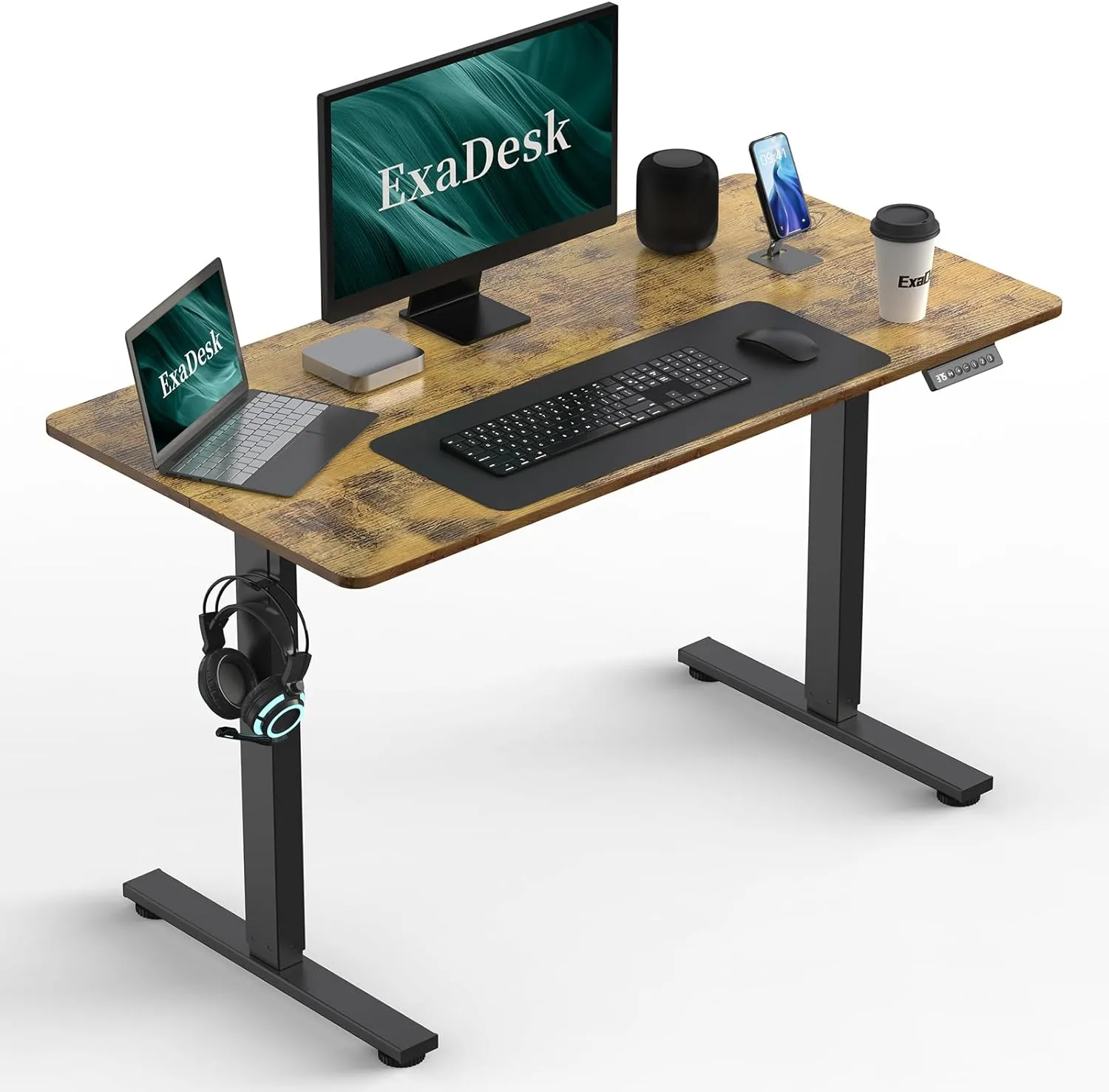 48 * 24 Inches Electric Standing Desk, Adjustable Height Sit Stand Up Desk with 3 Memory Presets, Motorized Home Office Computer Gaming Workstation Desk, Rustic Brown