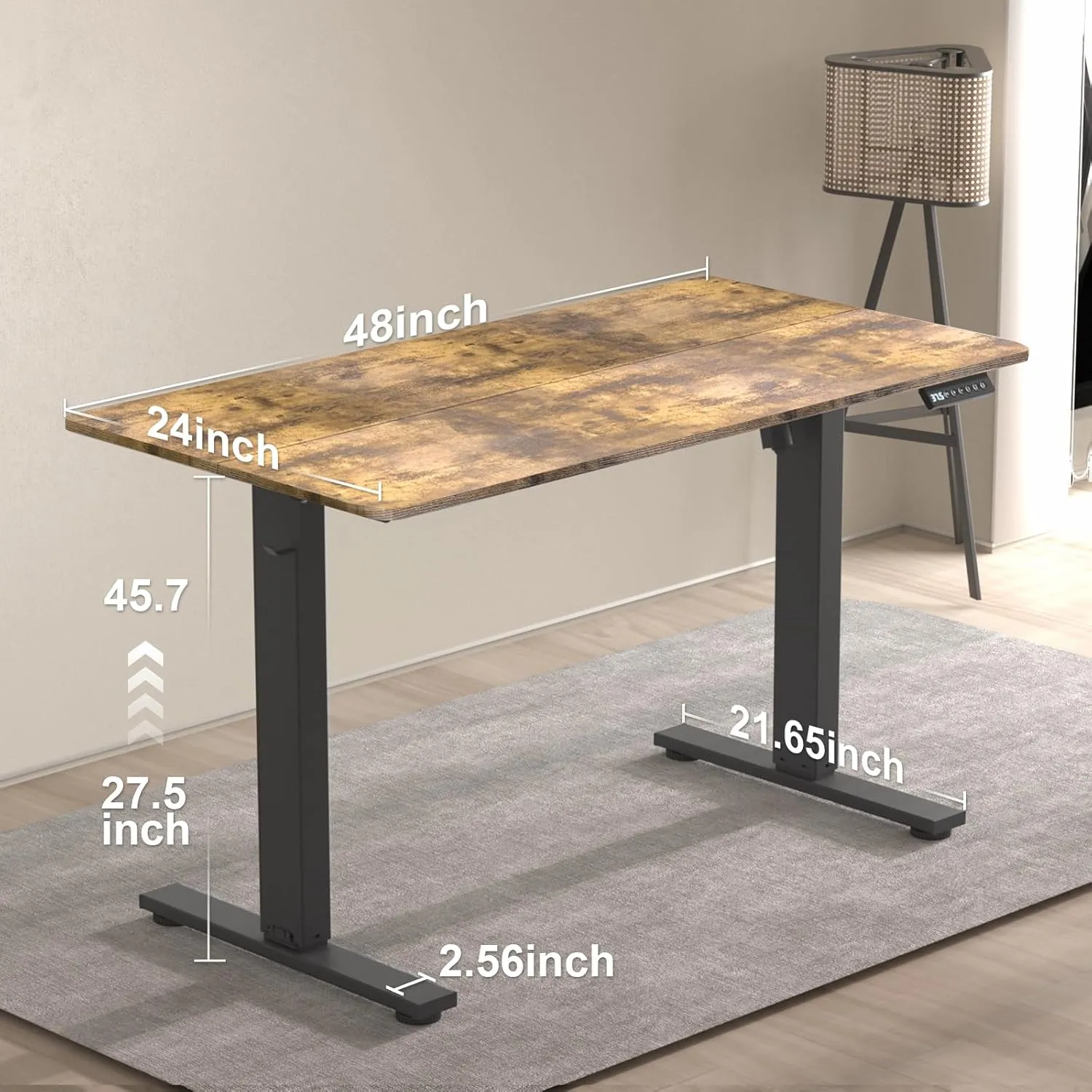 48 * 24 Inches Electric Standing Desk, Adjustable Height Sit Stand Up Desk with 3 Memory Presets, Motorized Home Office Computer Gaming Workstation Desk, Rustic Brown