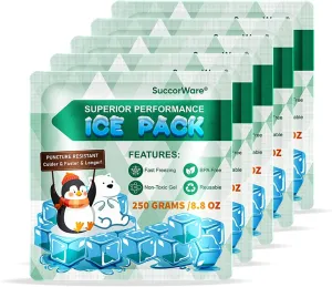 5 Packs Reusable Ice Packs for Lunch Boxes - 12  Hour Cooling Ice Gel Pack for Camping, Beach, Office - Ice Packs for Cooler Bag, Cooler Backpacks
