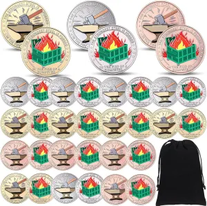 50 Pcs Dumpster Challenge Coins Bulk Hilarious Medallion Funny Fire Desk Accessories with Velvet Bag Inspirational Team Appreciation Gifts for Office Staff Employee Coworker Teacher Nurse