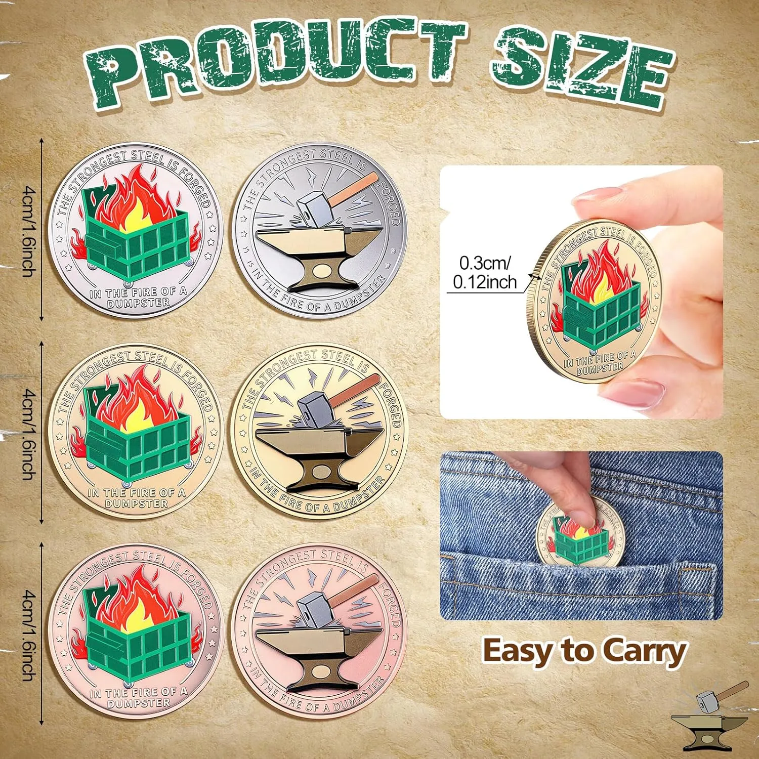 50 Pcs Dumpster Challenge Coins Bulk Hilarious Medallion Funny Fire Desk Accessories with Velvet Bag Inspirational Team Appreciation Gifts for Office Staff Employee Coworker Teacher Nurse