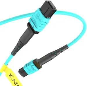 50ft /15M MPO - MPO 12 Fiber Cable, Female/Female, 40g MPO OM3 Multi-Mode, Type B Polarity for QSFP Transceivers MTP Compatible Cabling System, GPON, EPON Application Aqua