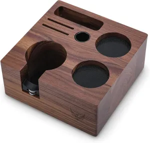 54mm Espresso Tamping Station V3 Walnut Portafilter Holder Espresso Organizer for Breville Machines with Tamper Holder, Distributor Slot, and Multi Accessory Storage