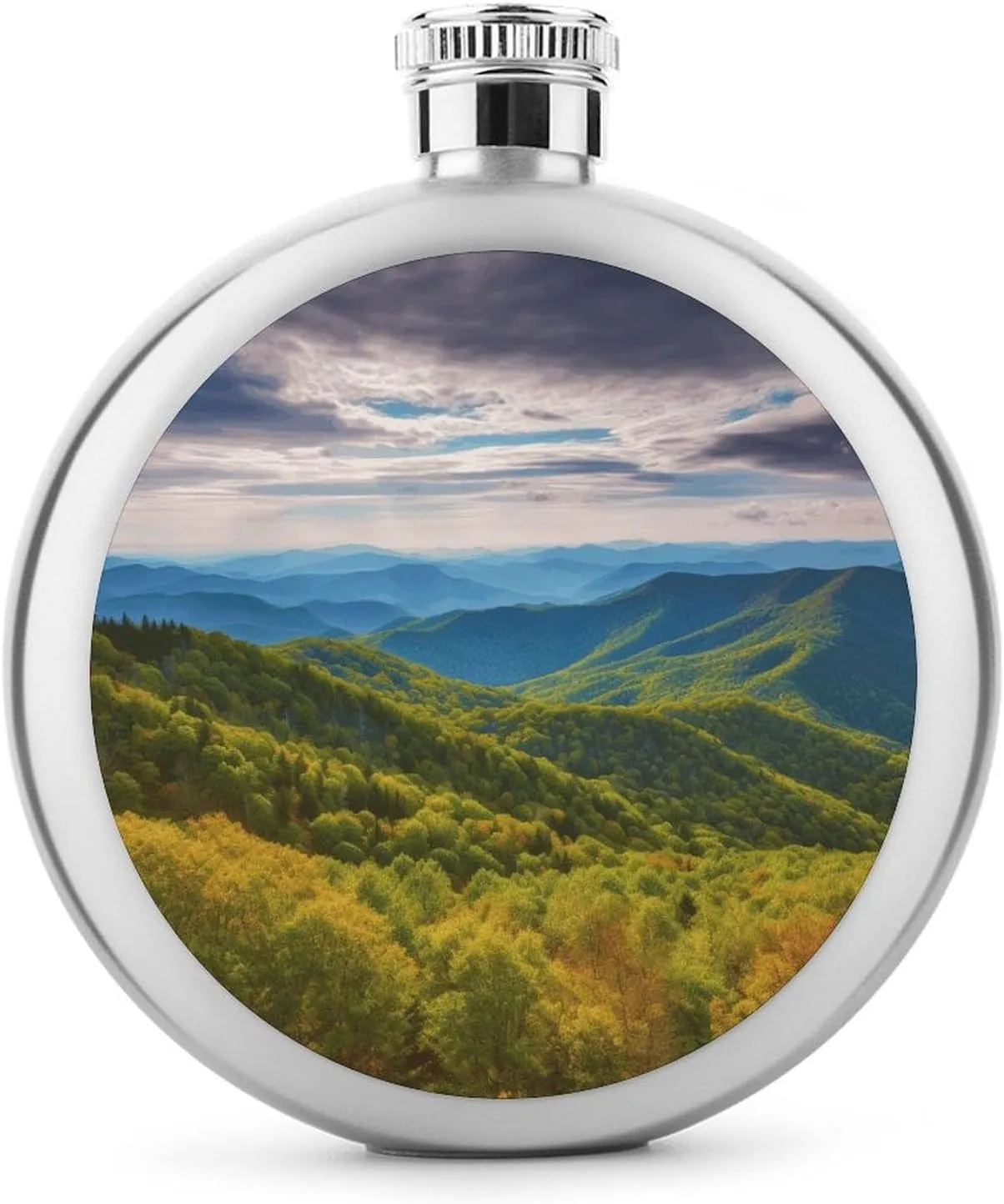 5oz Stainless Steel Flask Blue Ridge Parkway Mountains Printed with UV Printing - Portable Liquor Flask for Whiskey, Vodka - Men & Women Gift for Travel, Father’s Day, Weddings