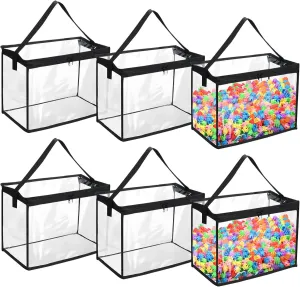 6 Pcs Toy Storage Bags with Zipper Large Clear PVC Organizing Waterproof Toy Bags for Building Blocks Board Games and Beach Storage