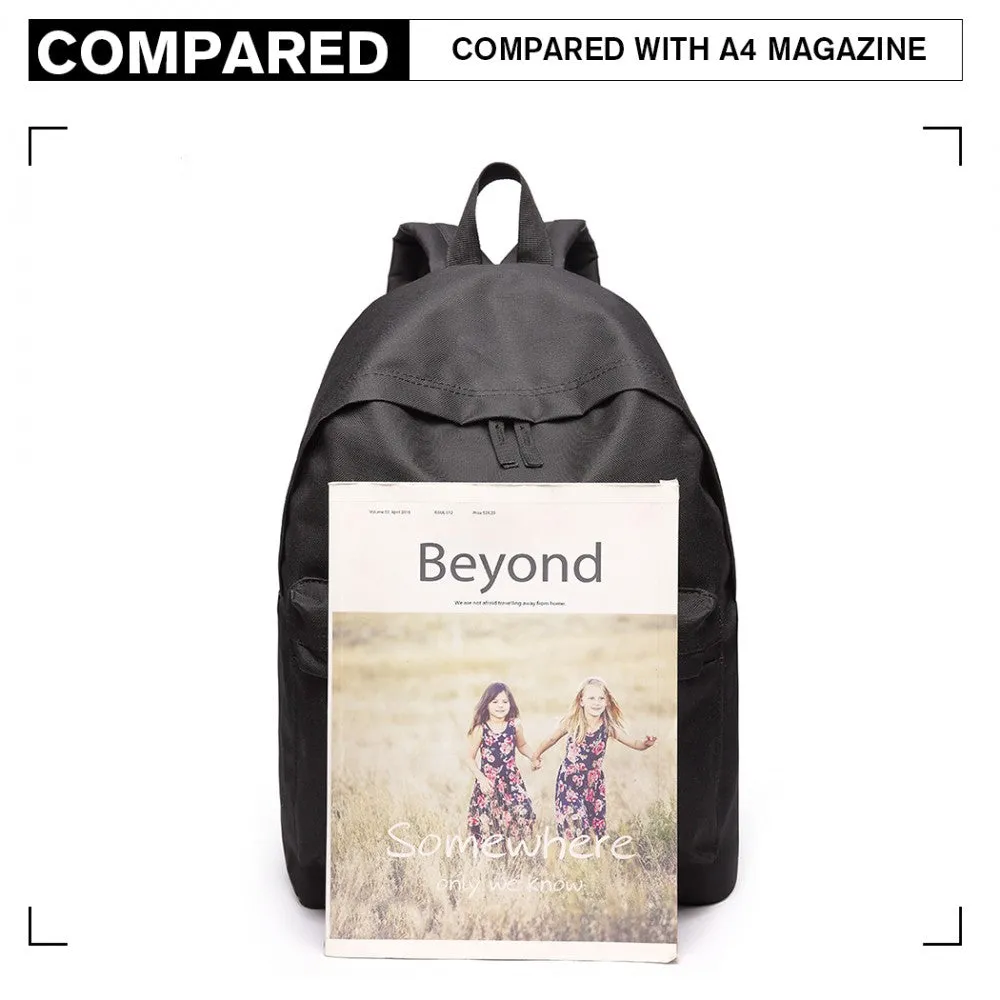 700d - Miss Lulu Large Plain Unisex Backpack Black
