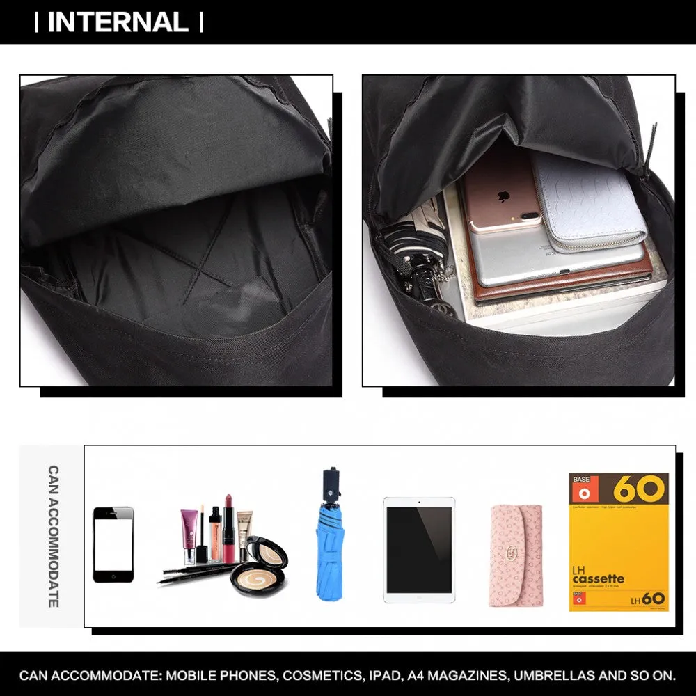 700d - Miss Lulu Large Plain Unisex Backpack Black