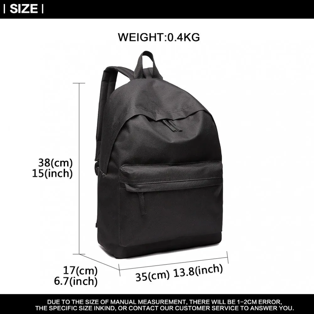 700d - Miss Lulu Large Plain Unisex Backpack Black