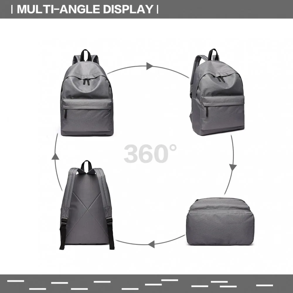 700d - Miss Lulu Large Plain Unisex Backpack Grey