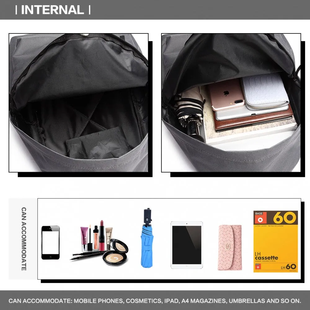 700d - Miss Lulu Large Plain Unisex Backpack Grey