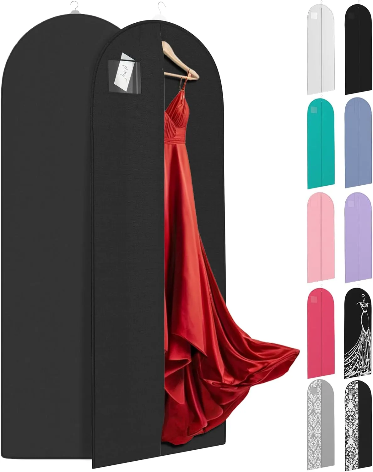 72" Long Dress Bags for Gowns - Wedding Dress Garment Bag for Dresses - Long Garment Bags for Hanging Clothes & Closet Storage - Durable Travel Bag for Women with ID Window