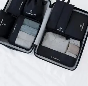7pcs Duffle storage pouch Packing Cube Storage Bags Travel Luggage Organizer Set (Black)