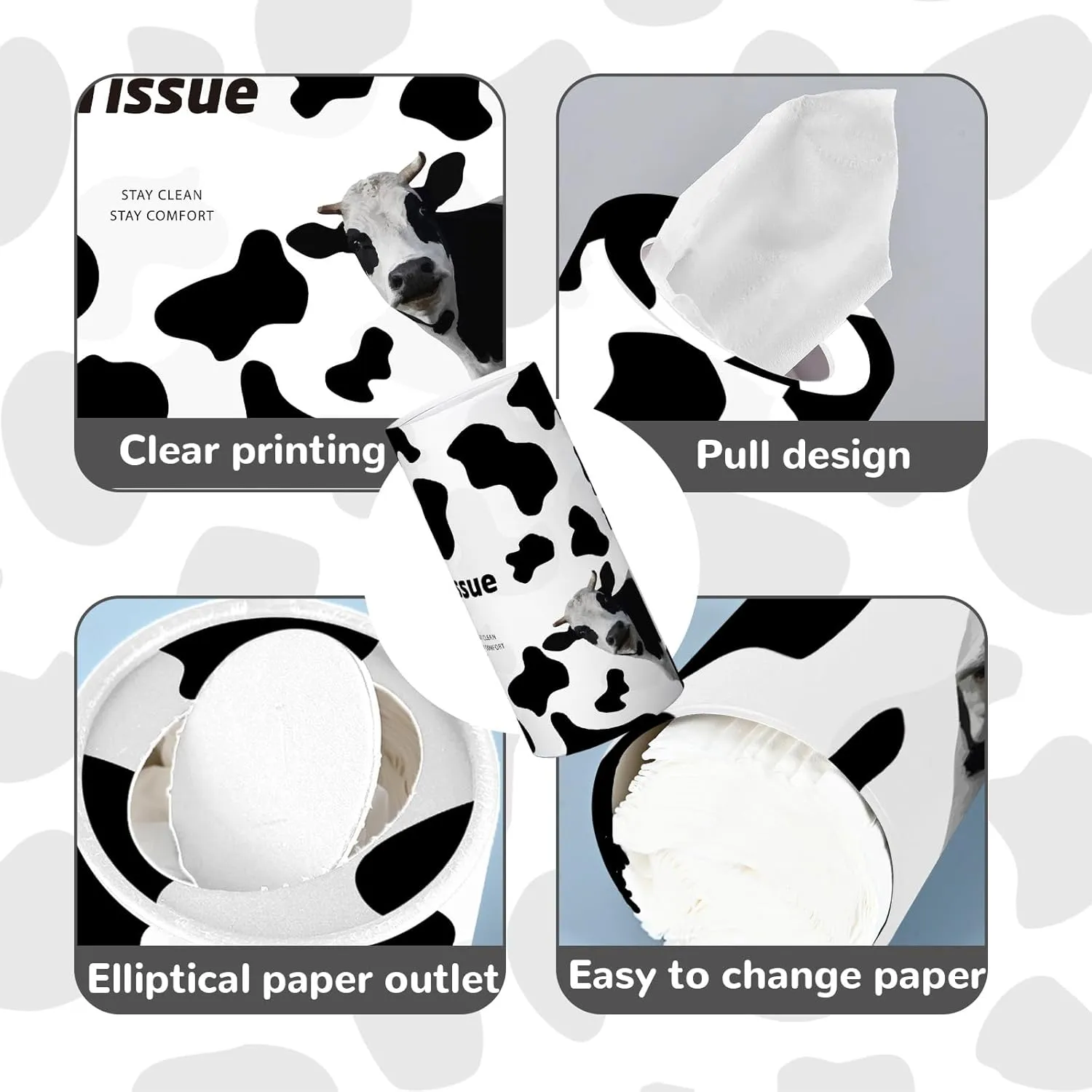 8 Pack Cow Car Tissue Holder, Portable Travel Tissues Cylinder Box Container with 3-Ply 400 Sheets Facial Tissues for Car Cup Holders, Refillable Convenient Automotive Interior Accessories