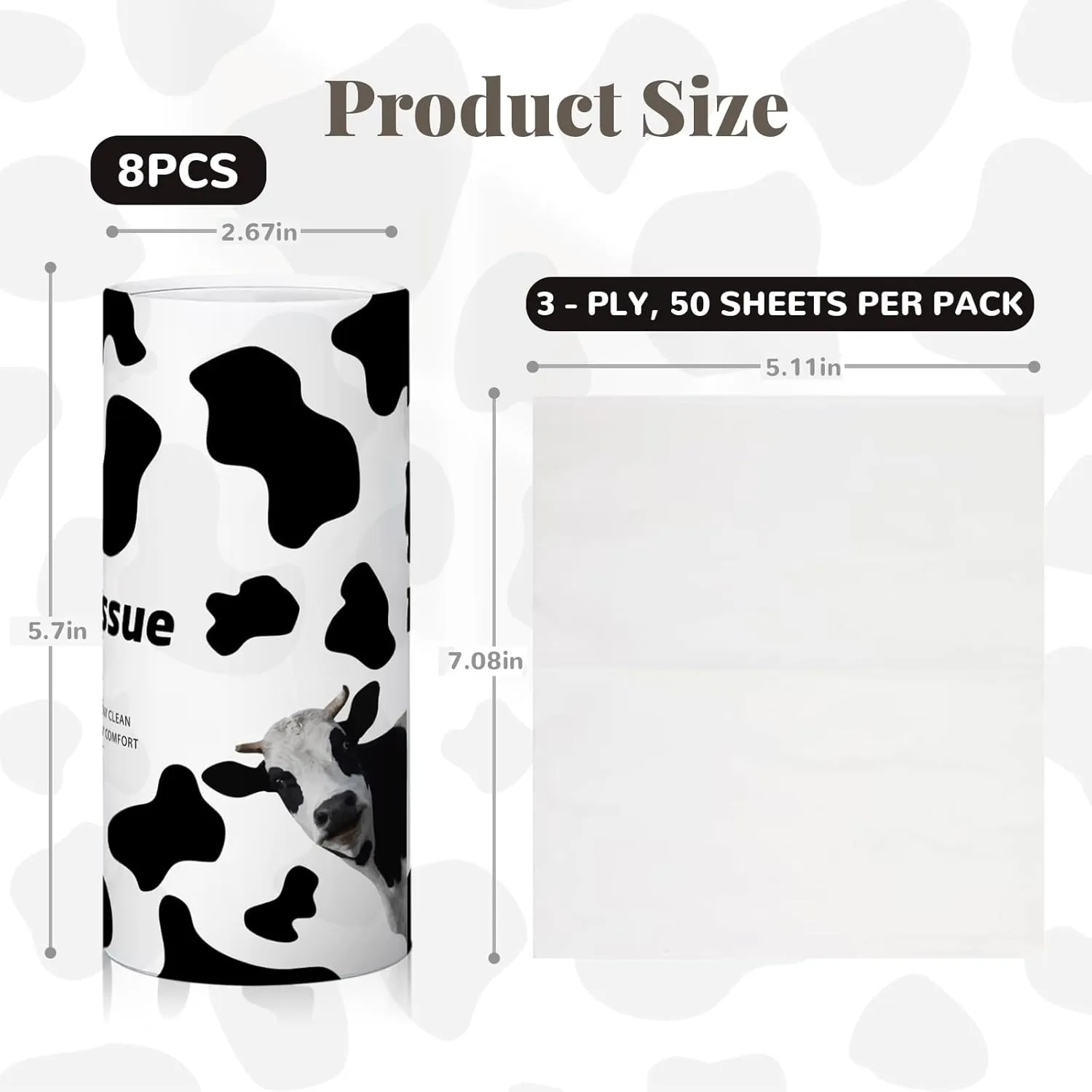 8 Pack Cow Car Tissue Holder, Portable Travel Tissues Cylinder Box Container with 3-Ply 400 Sheets Facial Tissues for Car Cup Holders, Refillable Convenient Automotive Interior Accessories