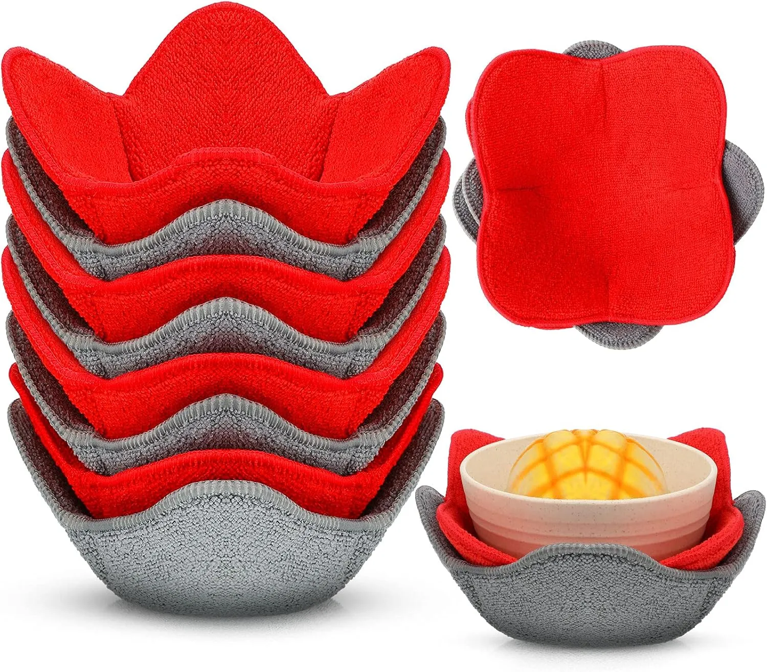 8 Pieces Bowl Holders Microwave Safe Bowl Pot Holder for Hot Soup, Food, Meals (Red, Grey)