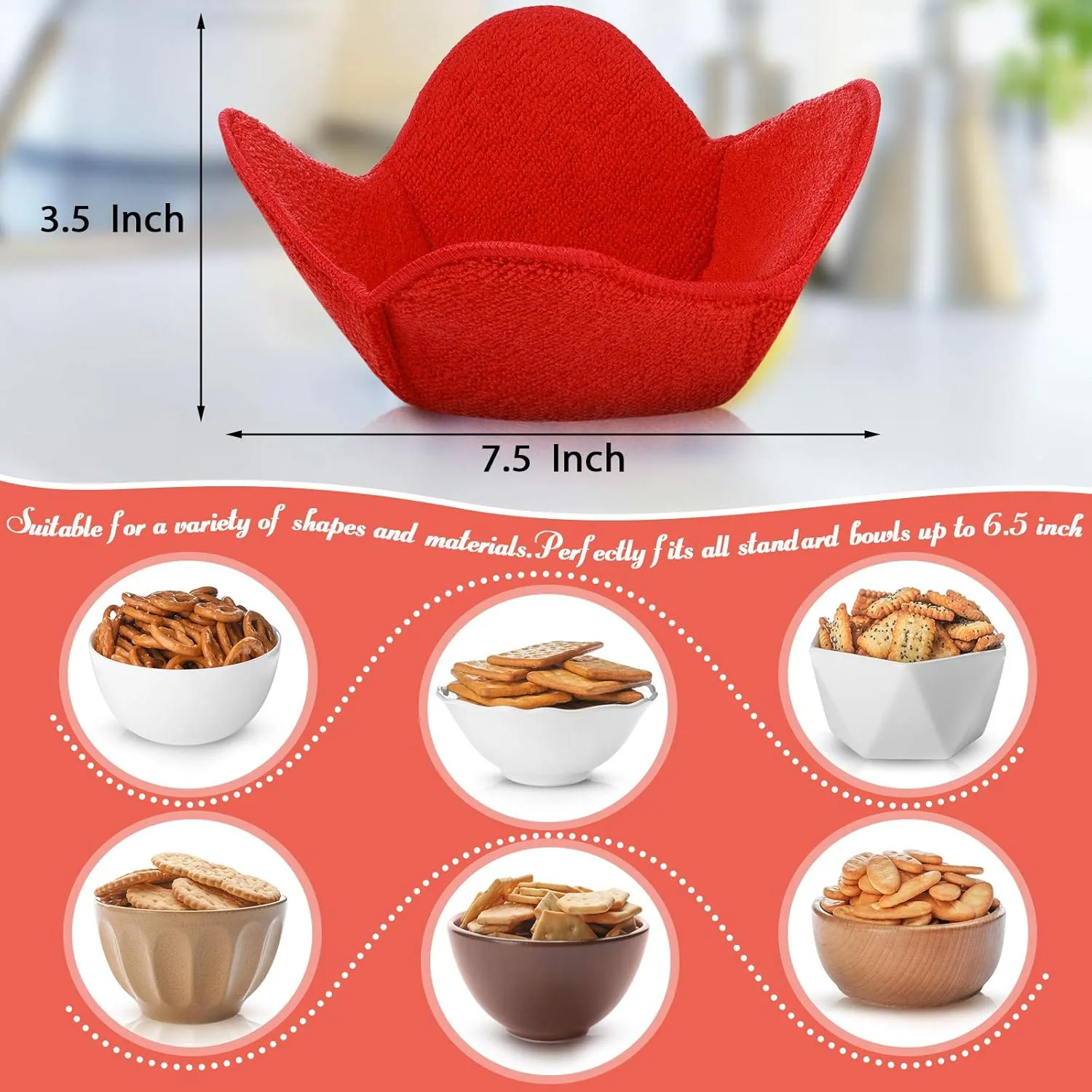 8 Pieces Bowl Holders Microwave Safe Bowl Pot Holder for Hot Soup, Food, Meals (Red)