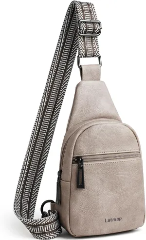 8L Sling Bag For Women Men Backpack Crossbody Fanny Pack Travel Shoulder Bags Purse Handbag Gifts For Her PU Leather Black