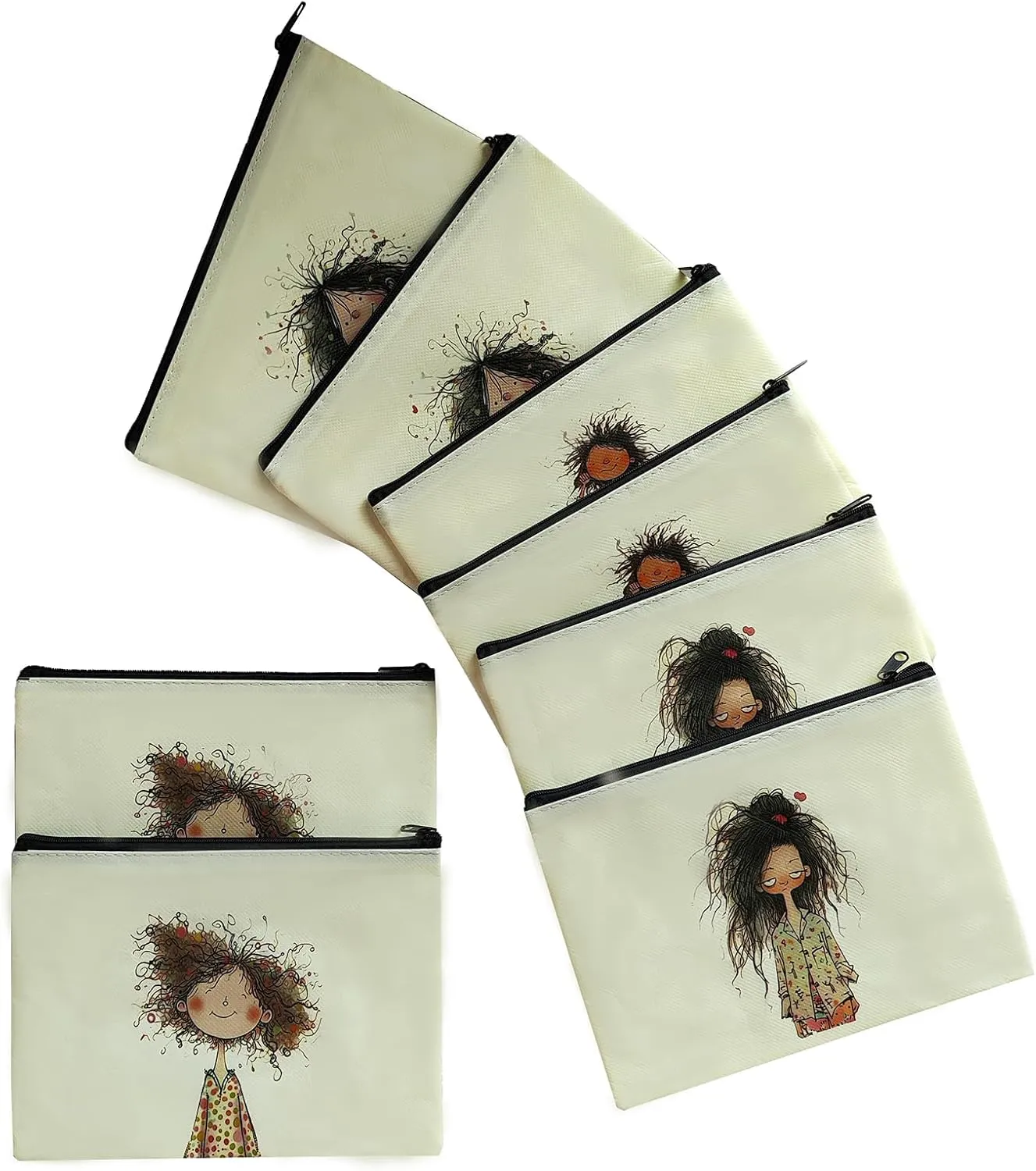 8Pcs Makeup Bags Bulk, Zipper Pouch for Purse, Crazy Girl Pattern, Waterproof Teacher Gift, Multi-Purpose Toiletry Storage Bags for Woman TS Fans Lover