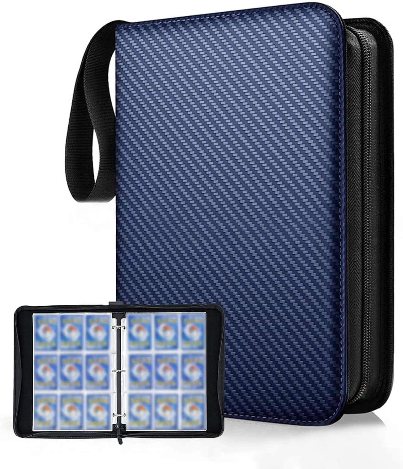 9 Pockets Card Collection Binder with 50 Pcs Removable Sleeves, Trading Card Binder 900 Pockets, Card Holder with Zipper & Handle, Multi-use Trading Photo Organizer for Game/Football