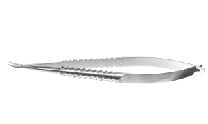 999R 8-051S Barraquer Needle Holder, 8.00 mm Extra Fine Jaws, Curved, without Lock, Long Size, Length 125 mm, Stainless Steel