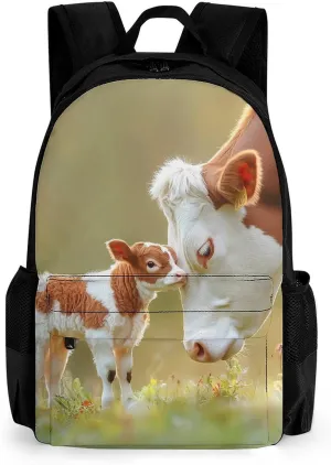 A Cute Calf And Its Mother Fashion Backpack Cute Daypack Unisex Laptop Bag for Travel Business Work