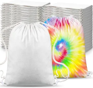 Abbylike 150 Pcs Tie Dye Cotton Drawstring Bag Sublimation Blank Backpack White Canvas Drawstring Tote Bag Items to Tie Dye