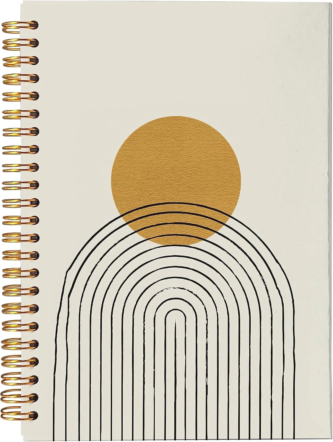 Abstract Boho Sun Line Rainbow Lined Spiral Journal Notebook 8.3×5.5 Inches Hardcover College Ruled Notebook Journal for Work Note Taking Journaling,Boho Gifts for Women Teen Girls