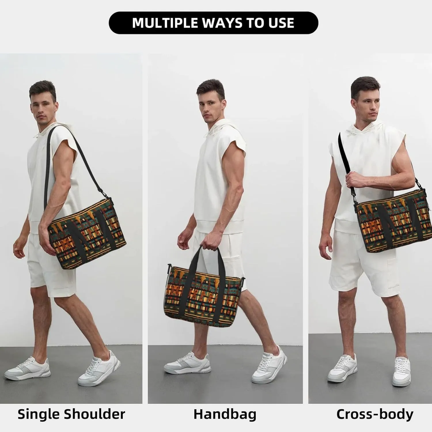 African Classic Weave Travel Bags, Weekender Carry On For Women, Sports Gym Bag, Workout Duffel Bag,Overnight