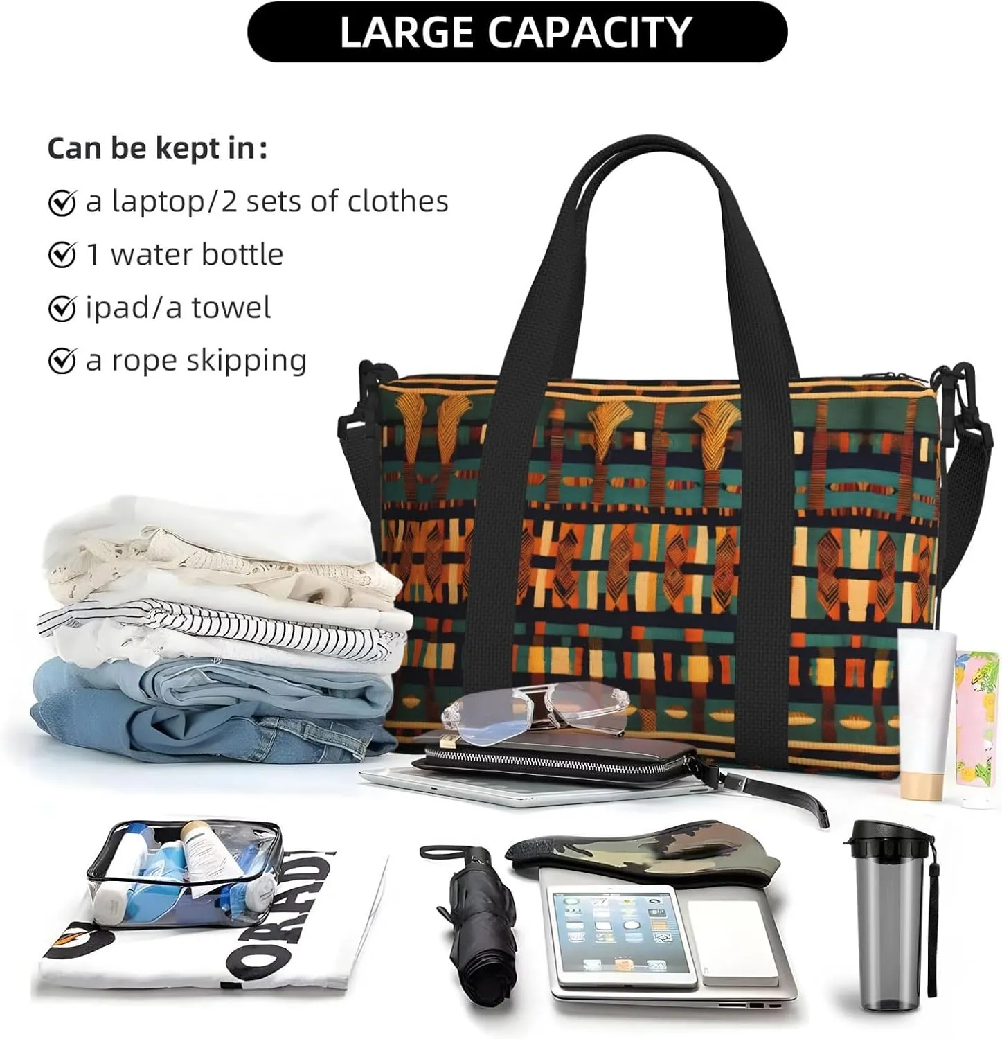 African Classic Weave Travel Bags, Weekender Carry On For Women, Sports Gym Bag, Workout Duffel Bag,Overnight