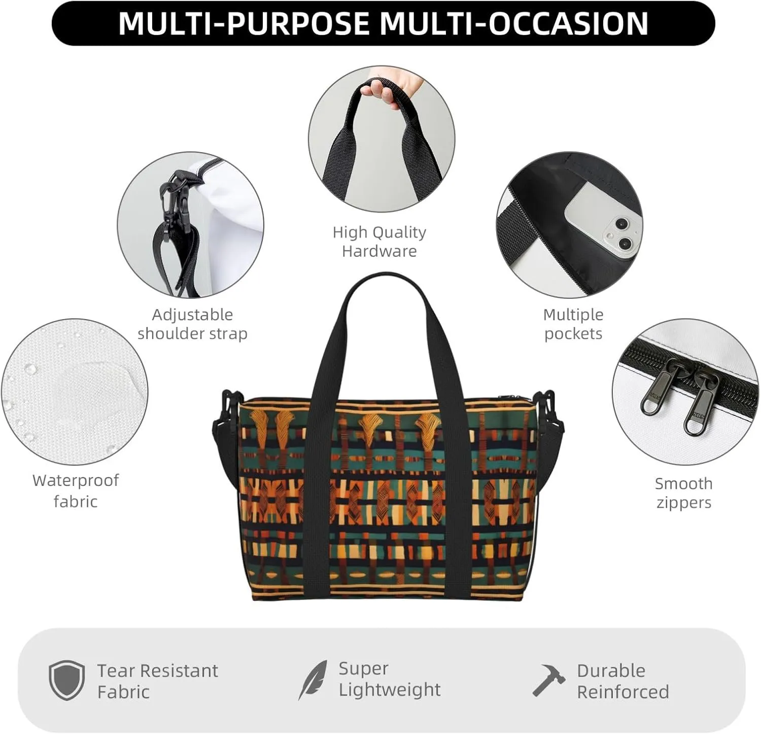 African Classic Weave Travel Bags, Weekender Carry On For Women, Sports Gym Bag, Workout Duffel Bag,Overnight