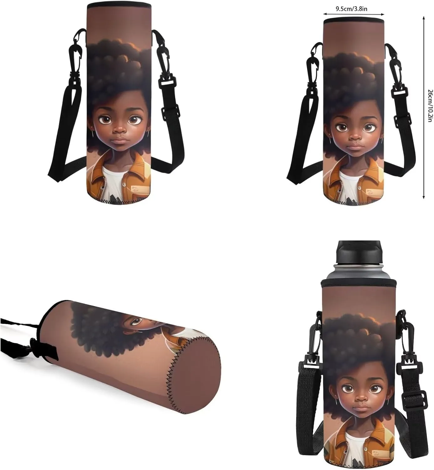 African Girl Kids School Backpack for Girls School Bookbag with Lunch Box and Water Bottle Holder for Preschool Kindergarten Elementary School 4 In 1 Set
