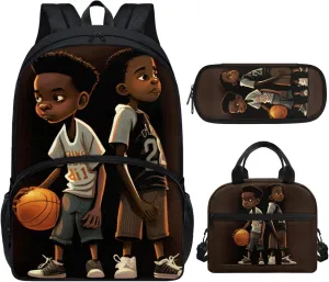 Afro Black Boys Bastkeball Backpack for Teen Boys for Middle School Bookbag with Lunch Box Kids Schoolbag African Basketball Brother School Backpack College Book Bag Lunch Bag Pencil Case