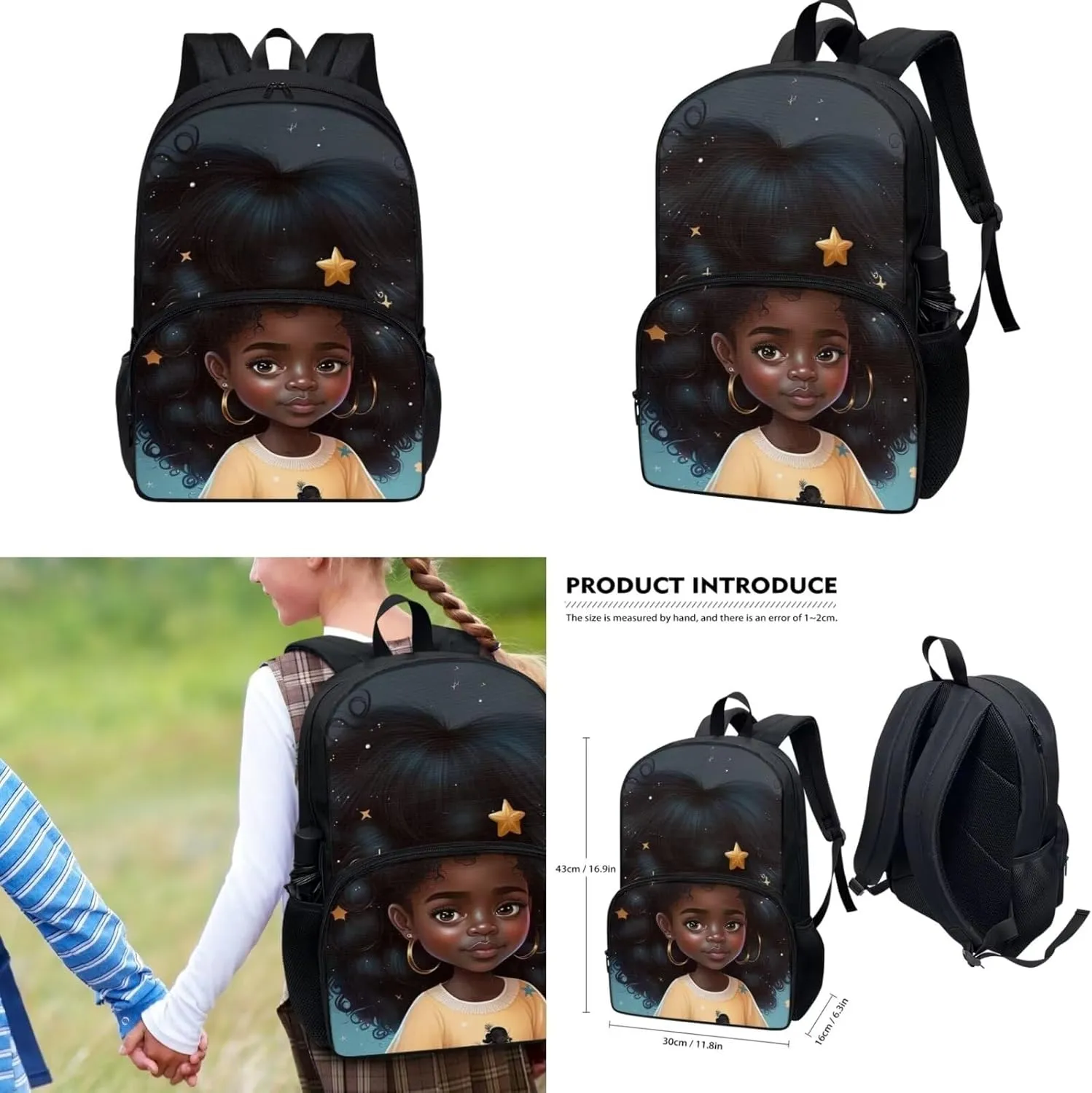 Afro Black Girl Backpack for Girls 10-12 Kids' Backpacks & Lunch Boxes Lightweight School Bag Elementary Student Bookbag Set with Lunch Bag Back to School Supplies