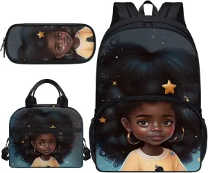 Afro Black Girl Backpack for Girls 10-12 Kids' Backpacks & Lunch Boxes Lightweight School Bag Elementary Student Bookbag Set with Lunch Bag Back to School Supplies