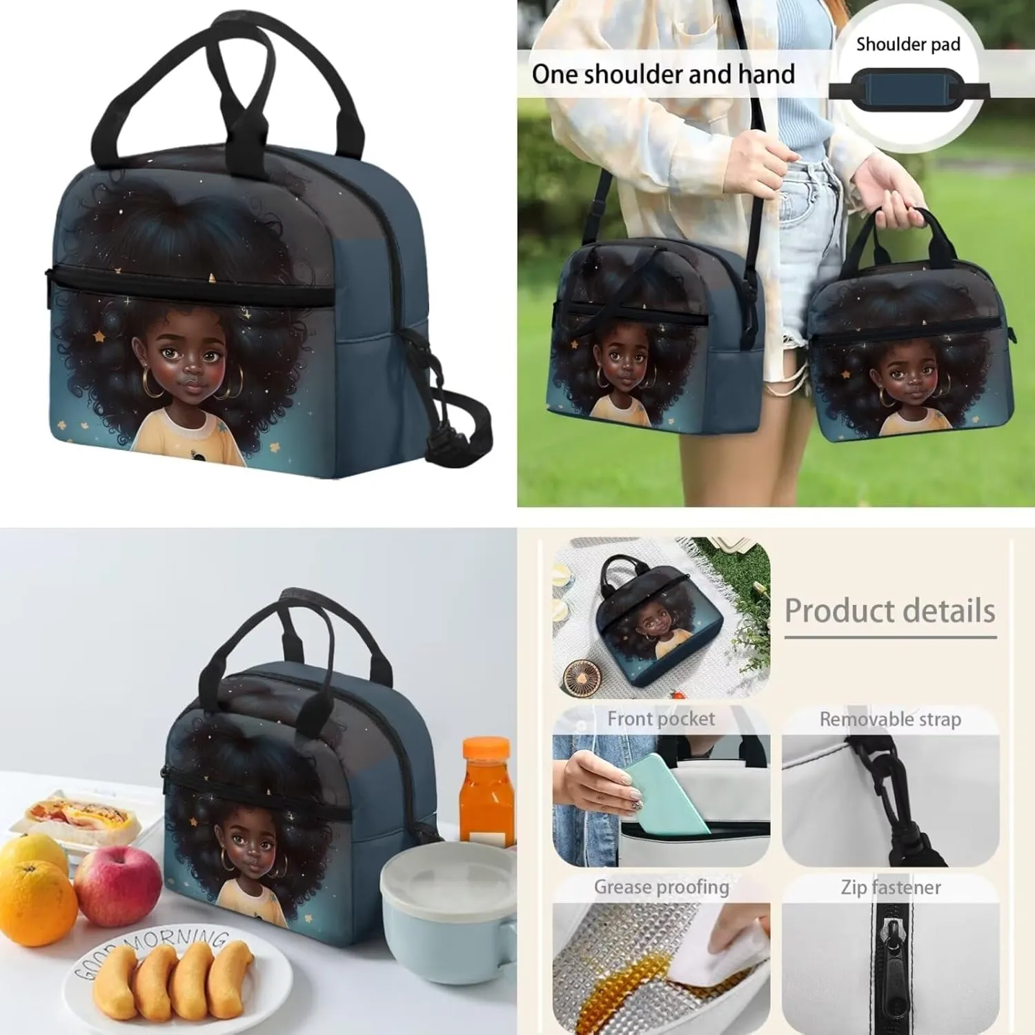 Afro Black Girl Backpack for Girls 10-12 Kids' Backpacks & Lunch Boxes Lightweight School Bag Elementary Student Bookbag Set with Lunch Bag Back to School Supplies