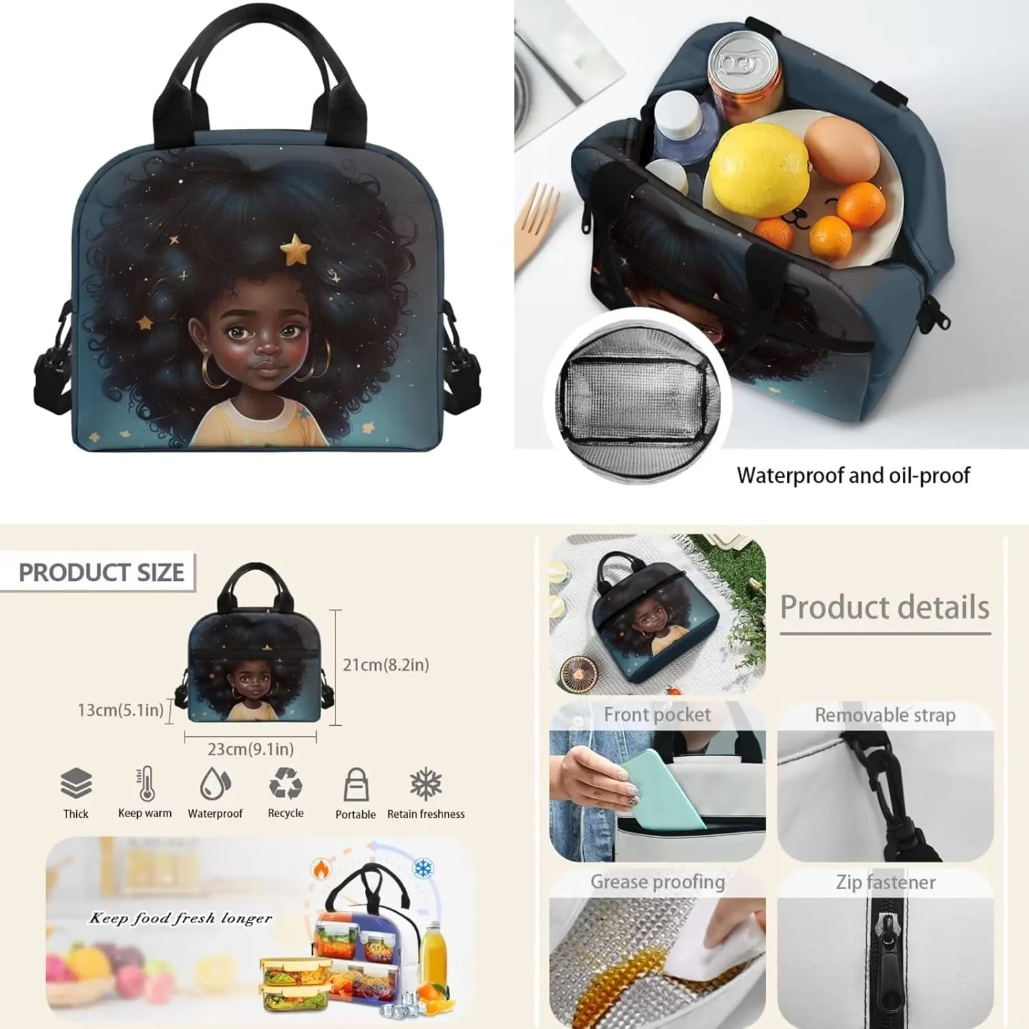 Afro Black Girl Backpack for Girls 10-12 Kids' Backpacks & Lunch Boxes Lightweight School Bag Elementary Student Bookbag Set with Lunch Bag Back to School Supplies
