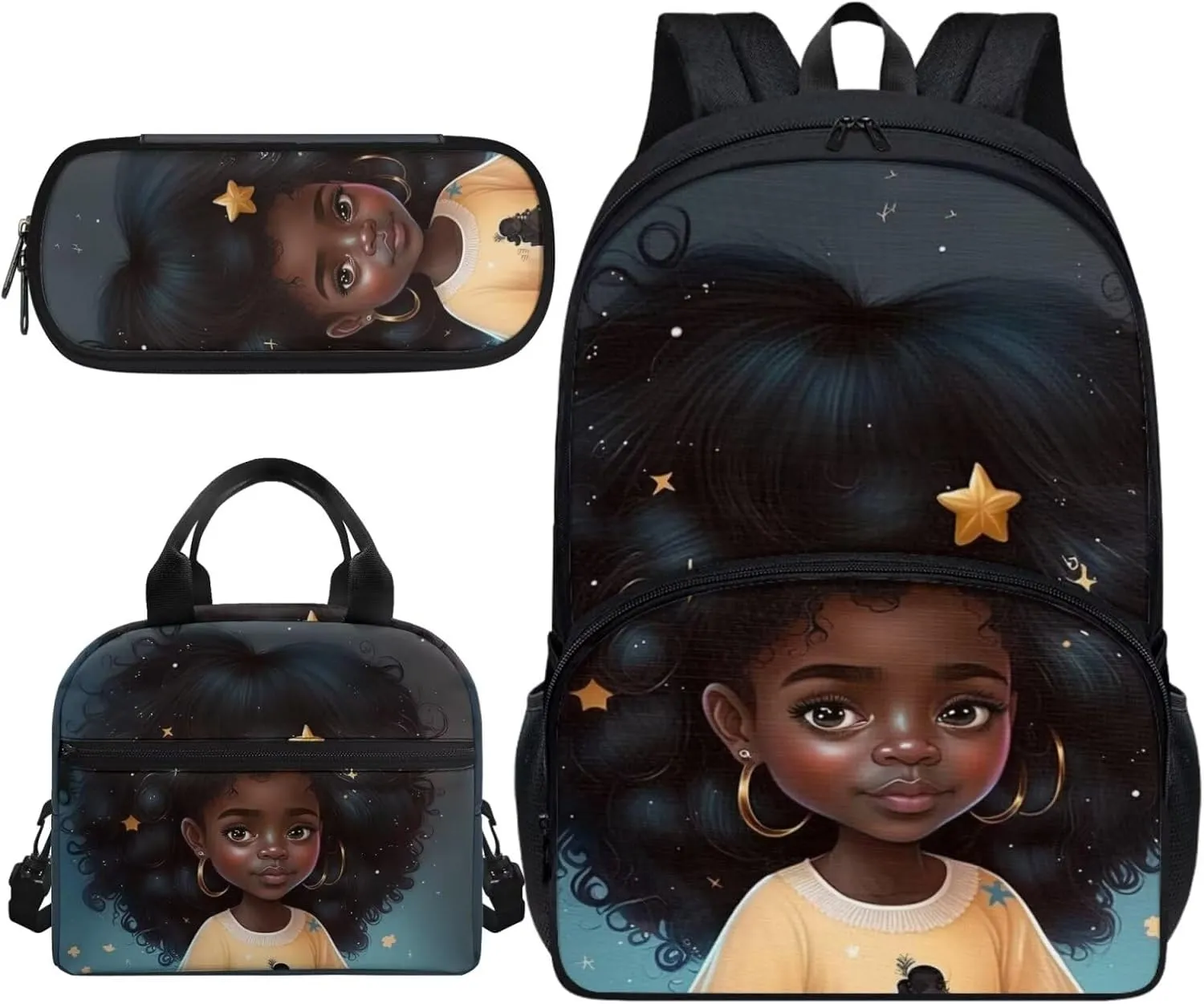 Afro Black Girl Backpack for Girls 10-12 Kids' Backpacks & Lunch Boxes Lightweight School Bag Elementary Student Bookbag Set with Lunch Bag Back to School Supplies