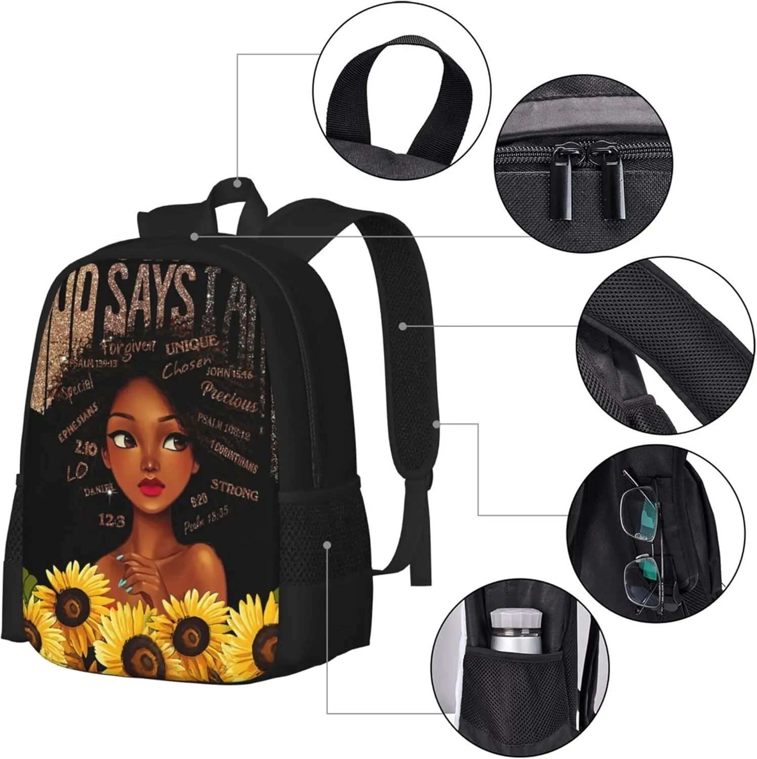 Afro Black Girl Backpack Laptop Backpack African Bookbag for Teen Women School Students Office 17 Inch