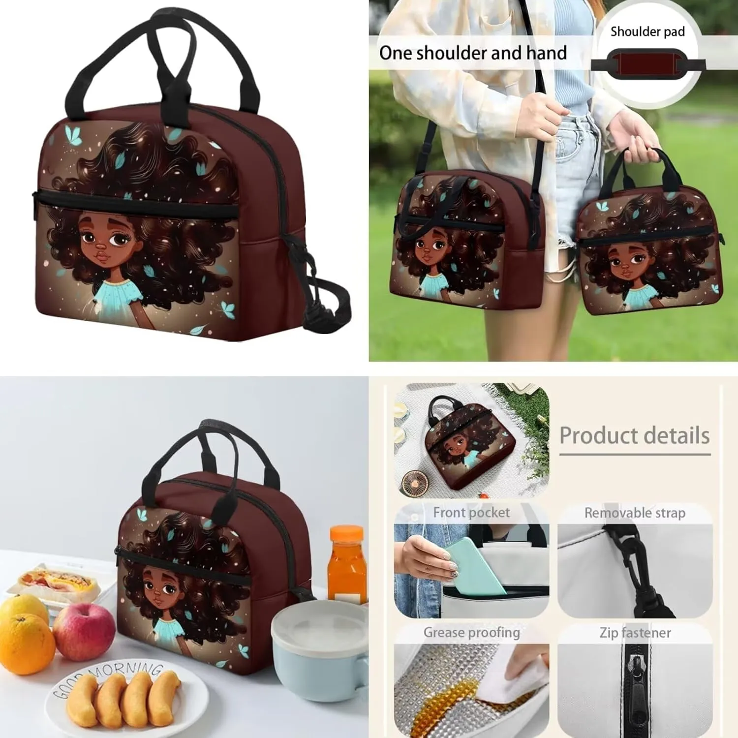 Afro Black Girl Magic Backpack Set Teen Girls Backpack with Lunch Box Lightweight School Bag Elementary Bookbag Insulated Lunch Bag Food Pack Pencil Case