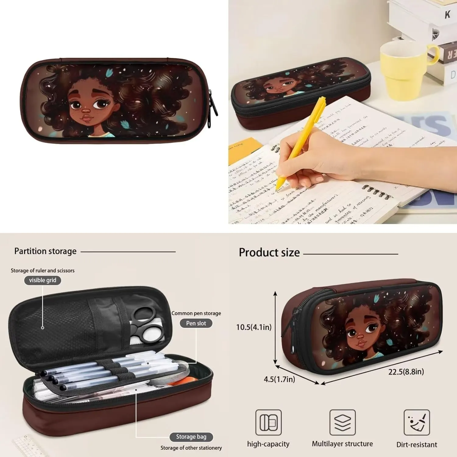 Afro Black Girl Magic Backpack Set Teen Girls Backpack with Lunch Box Lightweight School Bag Elementary Bookbag Insulated Lunch Bag Food Pack Pencil Case