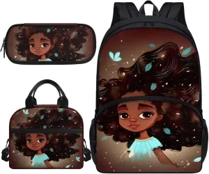 Afro Black Girl Magic Backpack Set Teen Girls Backpack with Lunch Box Lightweight School Bag Elementary Bookbag Insulated Lunch Bag Food Pack Pencil Case
