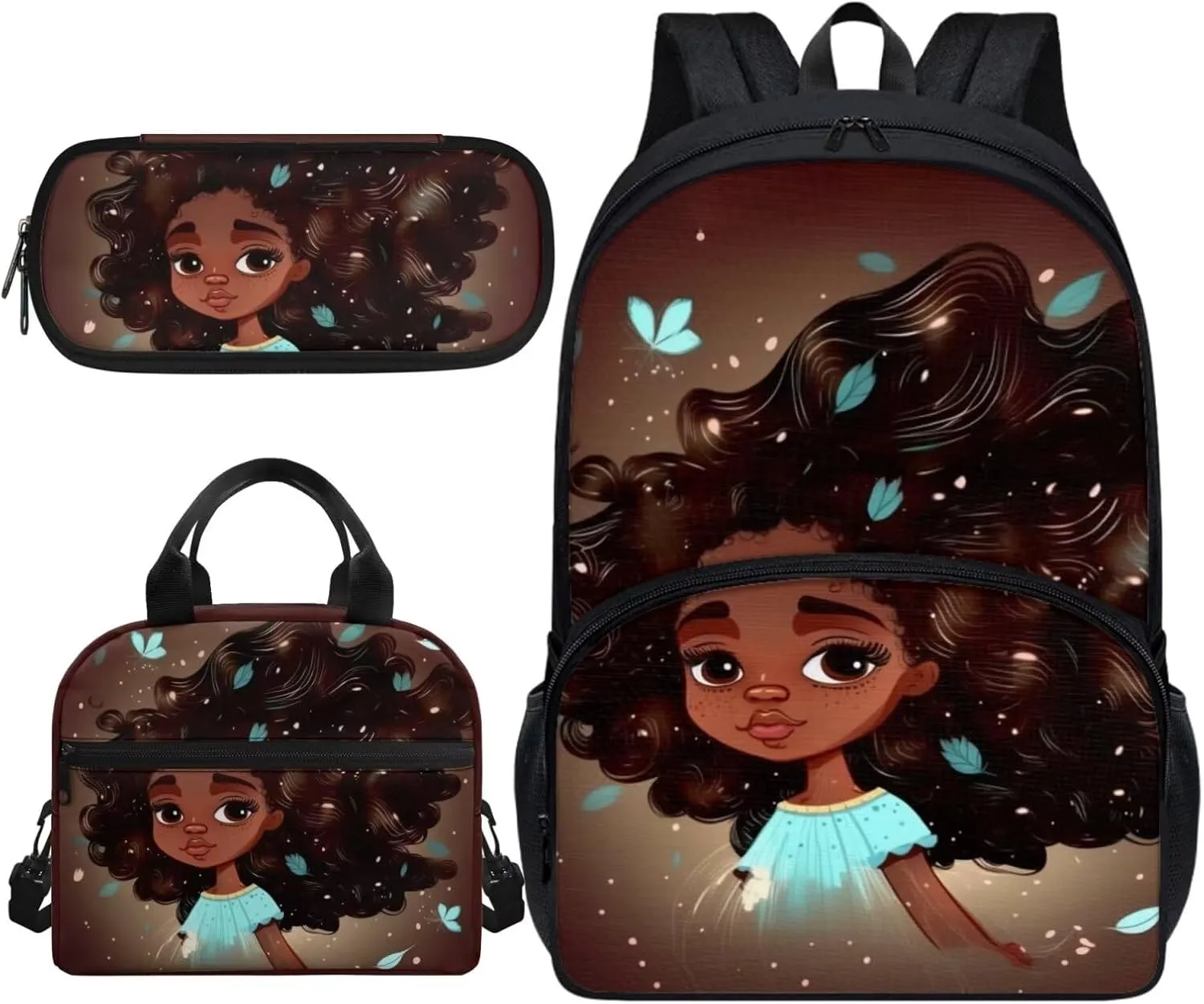 Afro Black Girl Magic Backpack Set Teen Girls Backpack with Lunch Box Lightweight School Bag Elementary Bookbag Insulated Lunch Bag Food Pack Pencil Case