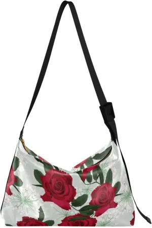 ALAZA Red Rose Flower White Herbs Floral Womens Tote Bag Leather Shoulder Bag For Women Men Large Hobo Cross Body Bags Handbag