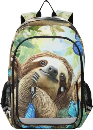 ALAZA Sloths Jungle Blue Butterflies Kids Laptop Backpack 17 inch School Bookbag Back Pack Business Computer Bag Casual Daypack