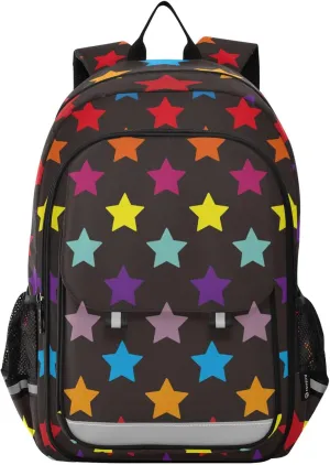 ALAZA Stars Full Color on Black Backpacks Reflective Safety Backpack