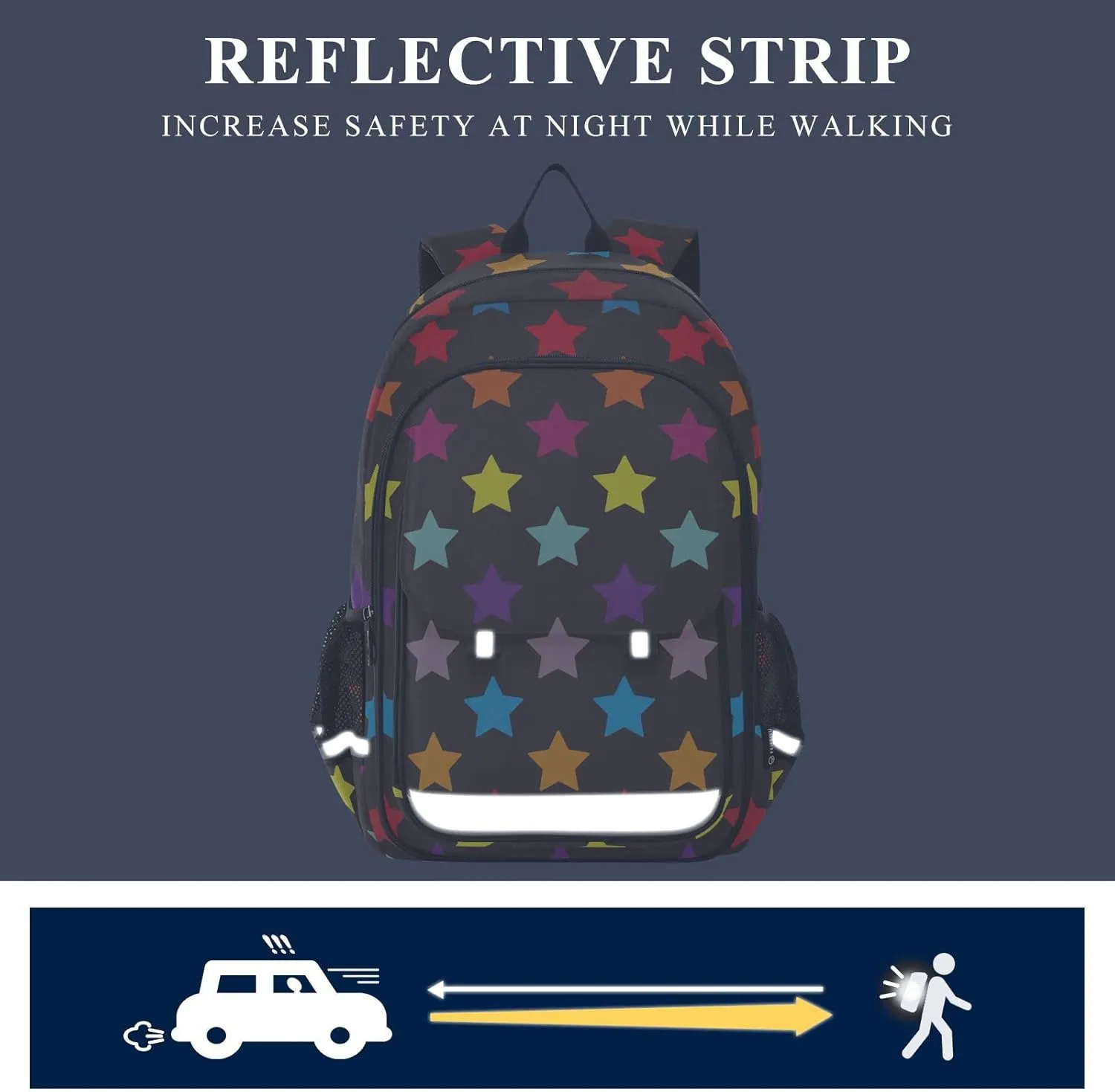 ALAZA Stars Full Color on Black Backpacks Reflective Safety Backpack
