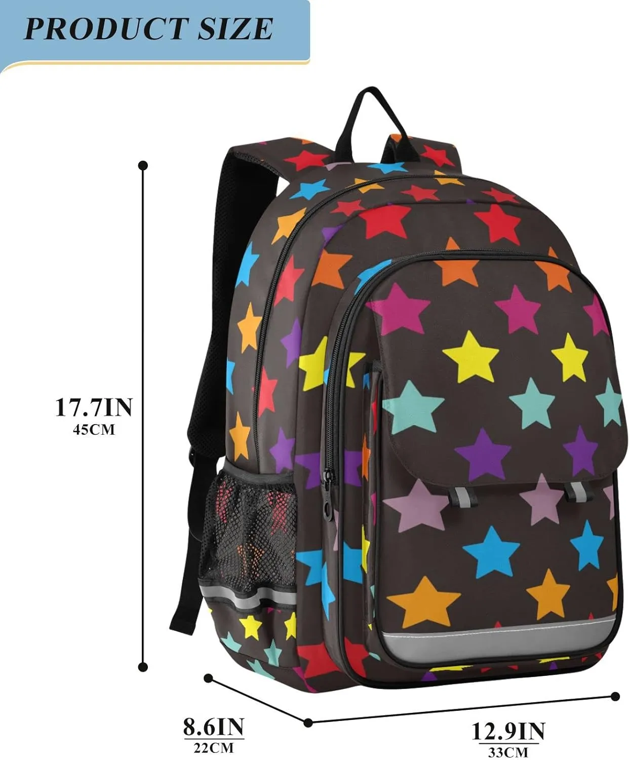 ALAZA Stars Full Color on Black Backpacks Reflective Safety Backpack