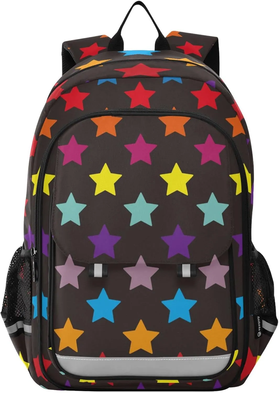 ALAZA Stars Full Color on Black Backpacks Reflective Safety Backpack