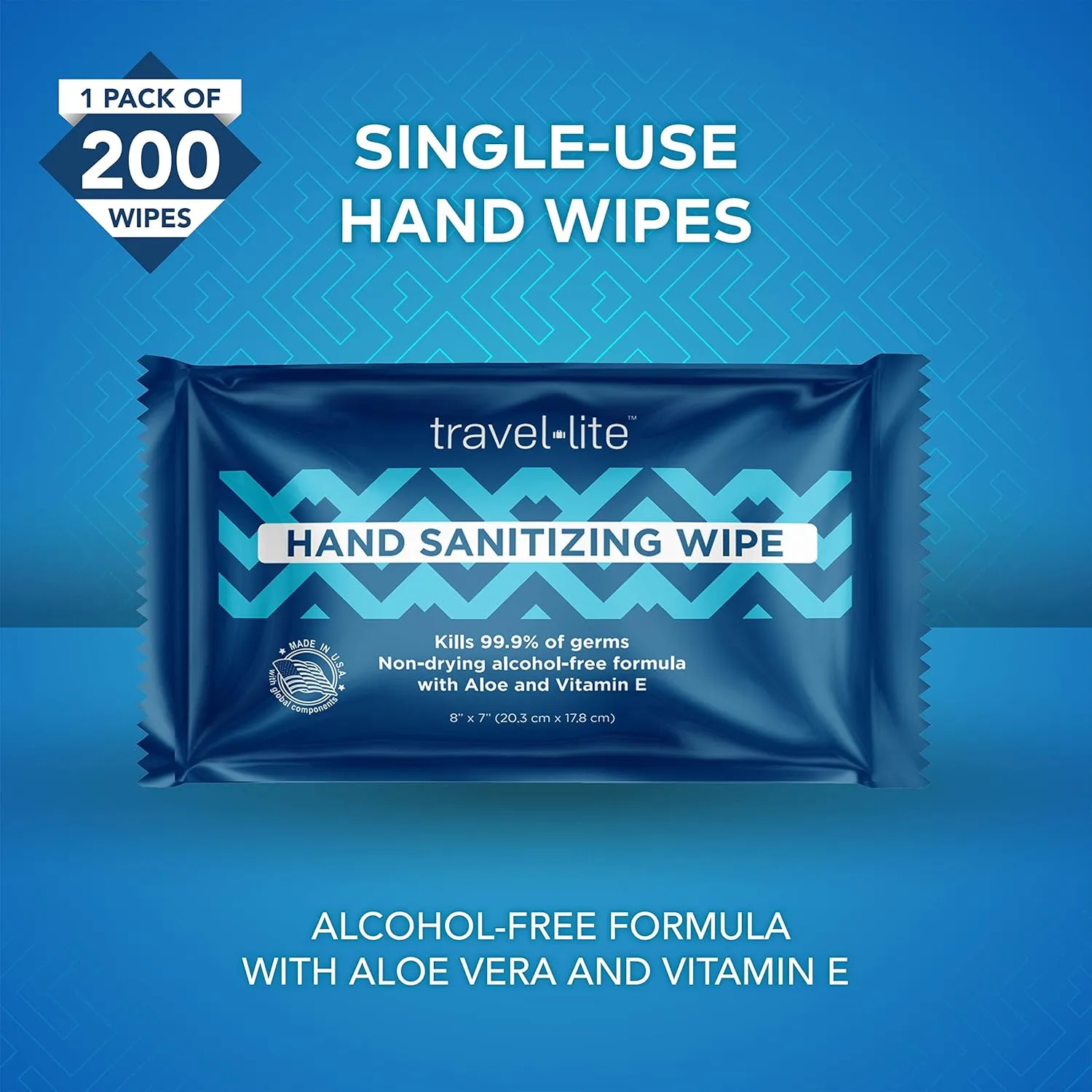 Alcohol-Free Hand Wipes with Aloe Vera and Vitamin E, Fresh Scent 200ct Individually Wrapped Travel Essentials Wipes for Adults and Kids