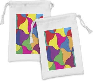 Ambesonne Abstract Geometry Fabric Pouch Set of 2, Modern Art Contemporary Fragments Colorful Arrangement Illustration, Small Drawstring Bag for Toiletries Masks and Favors, 9" x 6", Multicolor